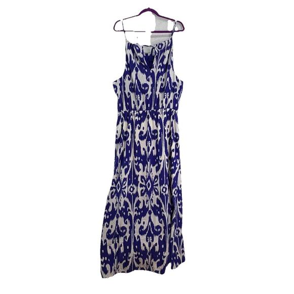 Athleta Women’s Sz XL Blue White Ikat Bloom Ripple Maxi Dress Back Tassels NWT - Picture 4 of 11